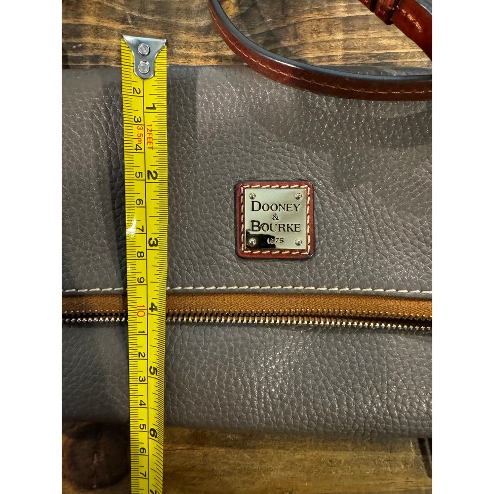 Dooney & Bourke Pebble Leather Foldover Crossbody Bag Taupe Gray Brown Tassel - Picture 5 of 11